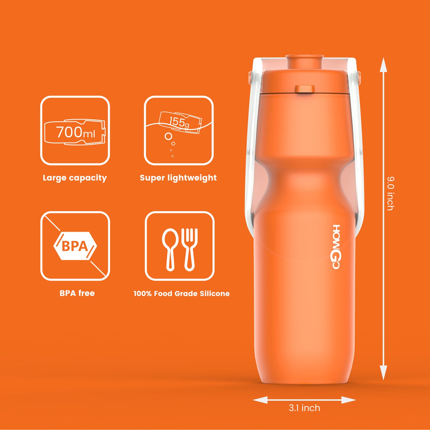 HOWGO Large Dog Water Bottle,Super Light-Weight, Portable, Food Grade Silicone&Plastic Dog Water Bottle for Walking, Hiking, Running, Travel Dog Water Bottle, Easy to Use,Water for Dogs
