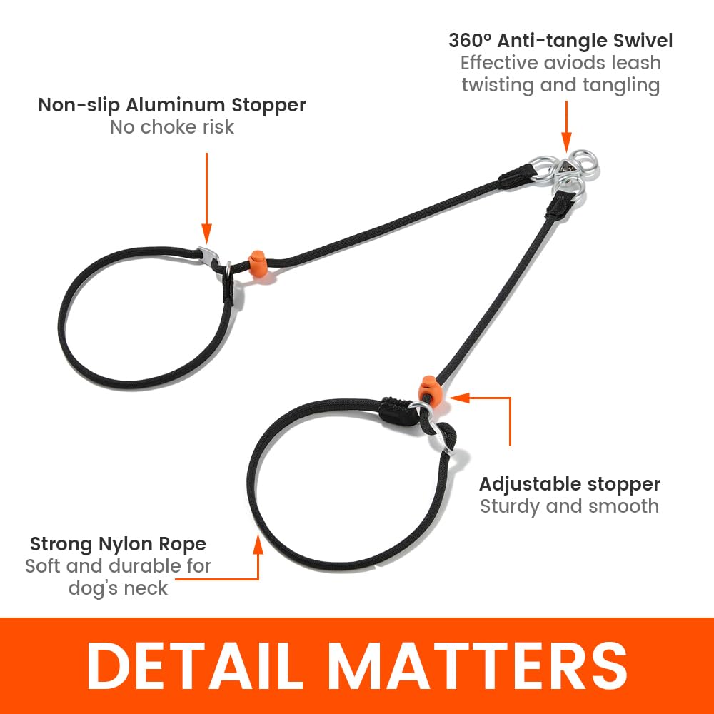 Howgo Double Slip Leash Slip Lead with Double Handles| Dual Dog Leash Lead for 2 Dogs,360° Swivel No Tangle | Dog Training Leash and Collar
