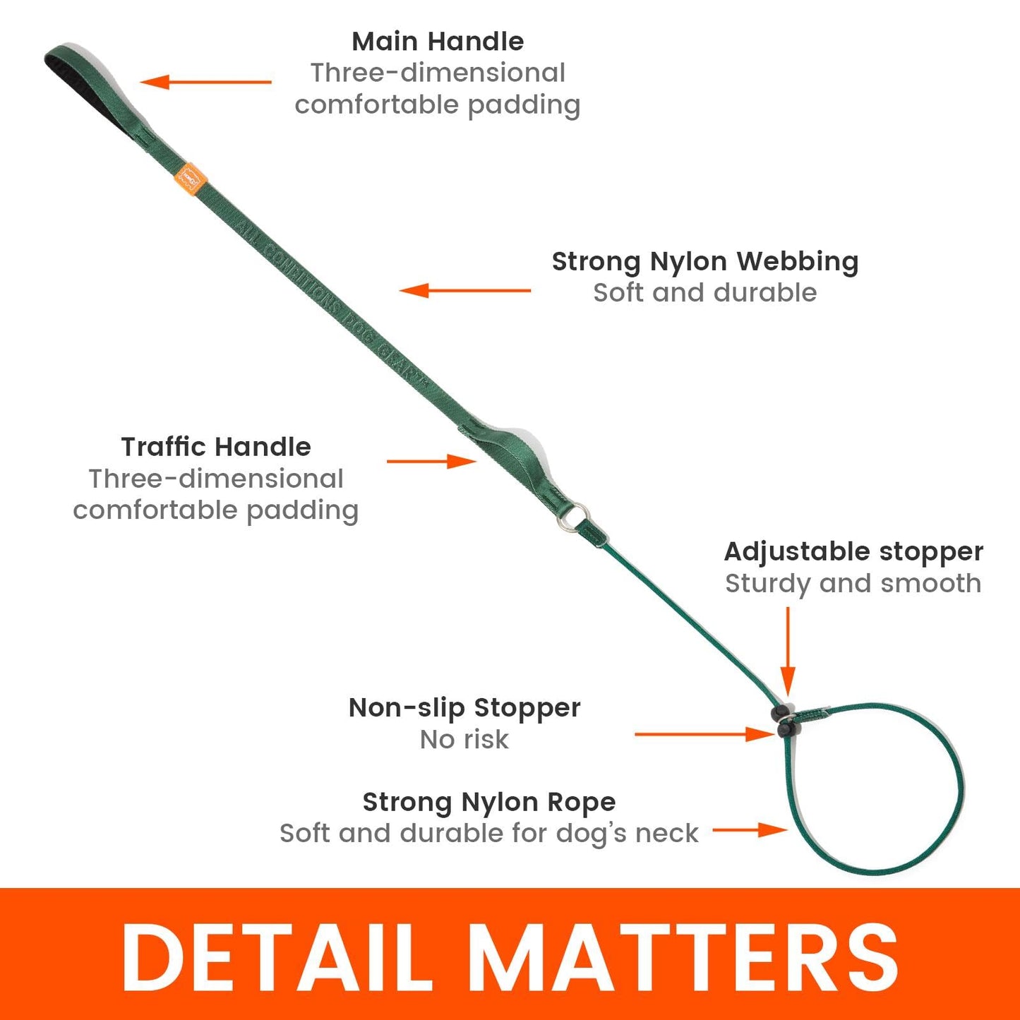 Howgo Dog Slip Lead Dog Leash, Training Leash, No-Pull Lightweight Slip Lead and Collar, Heavy Duty & Durable, Padded Handle, for All Breeds