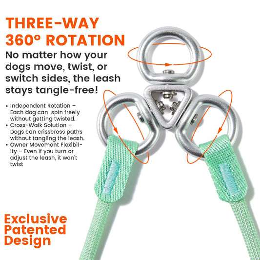 Howgo Double Slip Leash Slip Lead with Double Handles| Dual Dog Leash Lead for 2 Dogs,360° Swivel No Tangle | Dog Training Leash and Collar