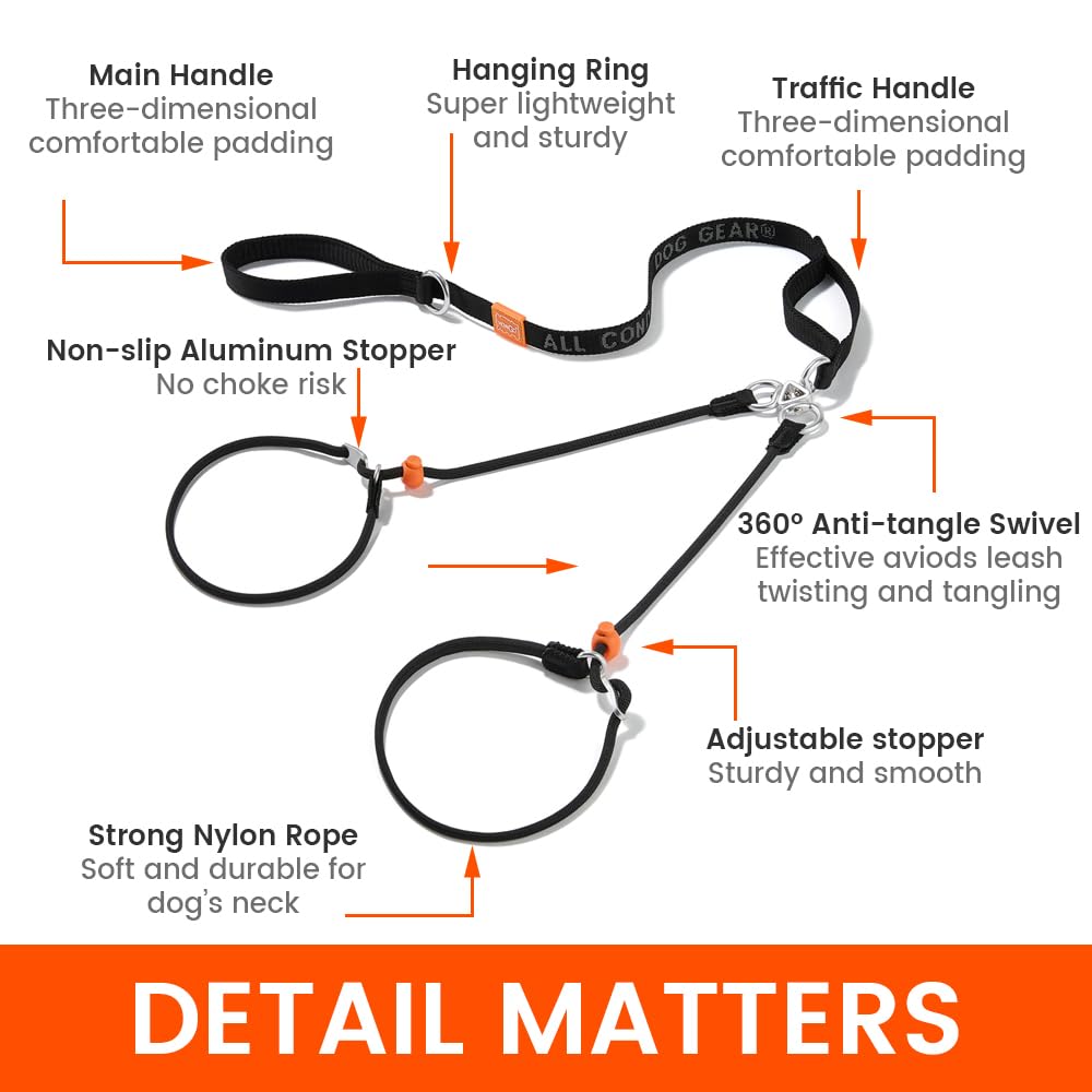 Howgo Double Slip Leash Slip Lead with Double Handles| Dual Dog Leash Lead for 2 Dogs,360° Swivel No Tangle | Dog Training Leash and Collar