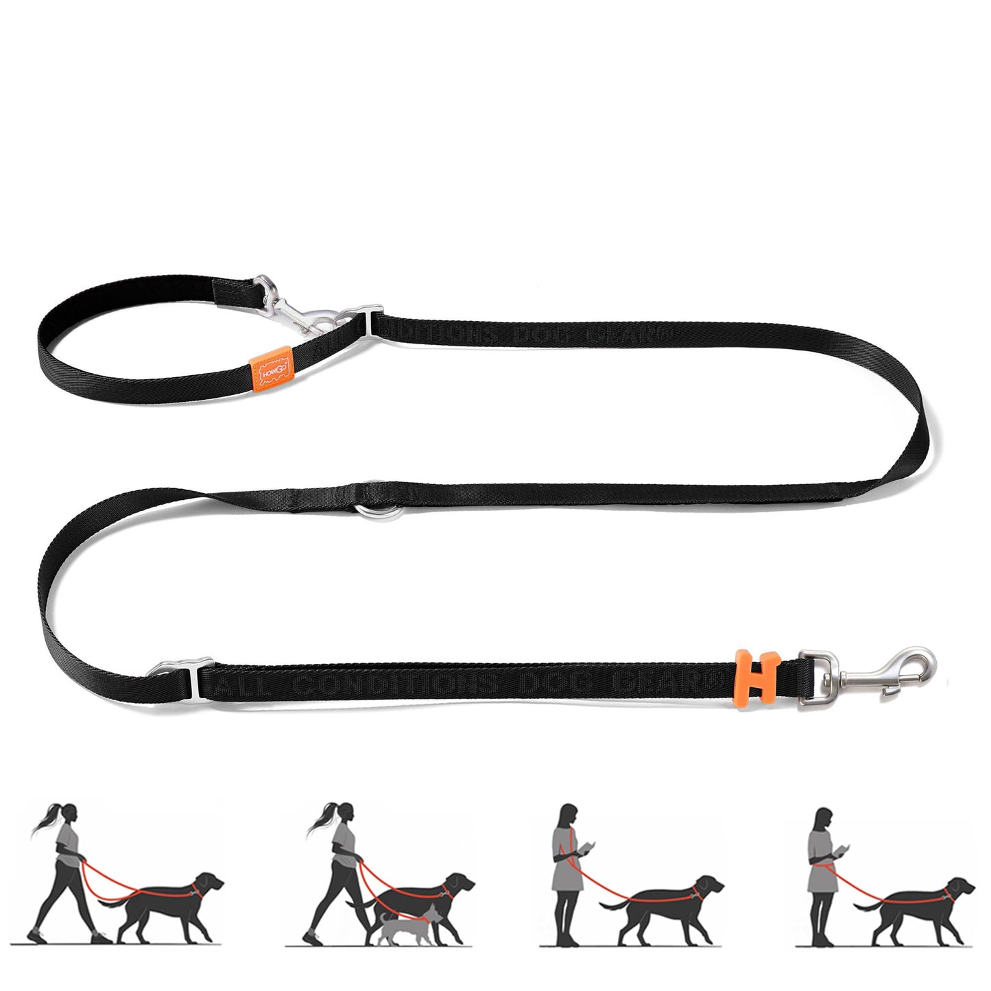 HOWGO Hands Free Dog Leash with Padded Handle,Multifunctional Crossbody Waist Leash for Walking Running Jogging Training,7.5 FT Nylon Adjustable Length for All Breeds