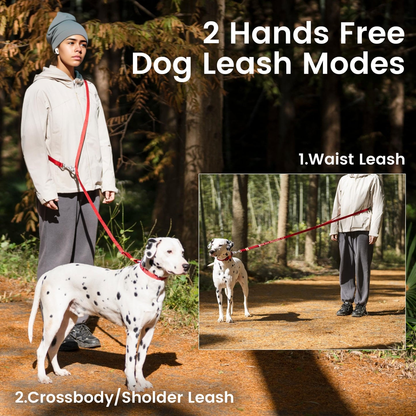 HOWGO Hands Free Dog Leash with Padded Handle,Multifunctional Crossbody Waist Leash for Walking Running Jogging Training,7.5 FT Nylon Adjustable Length for All Breeds