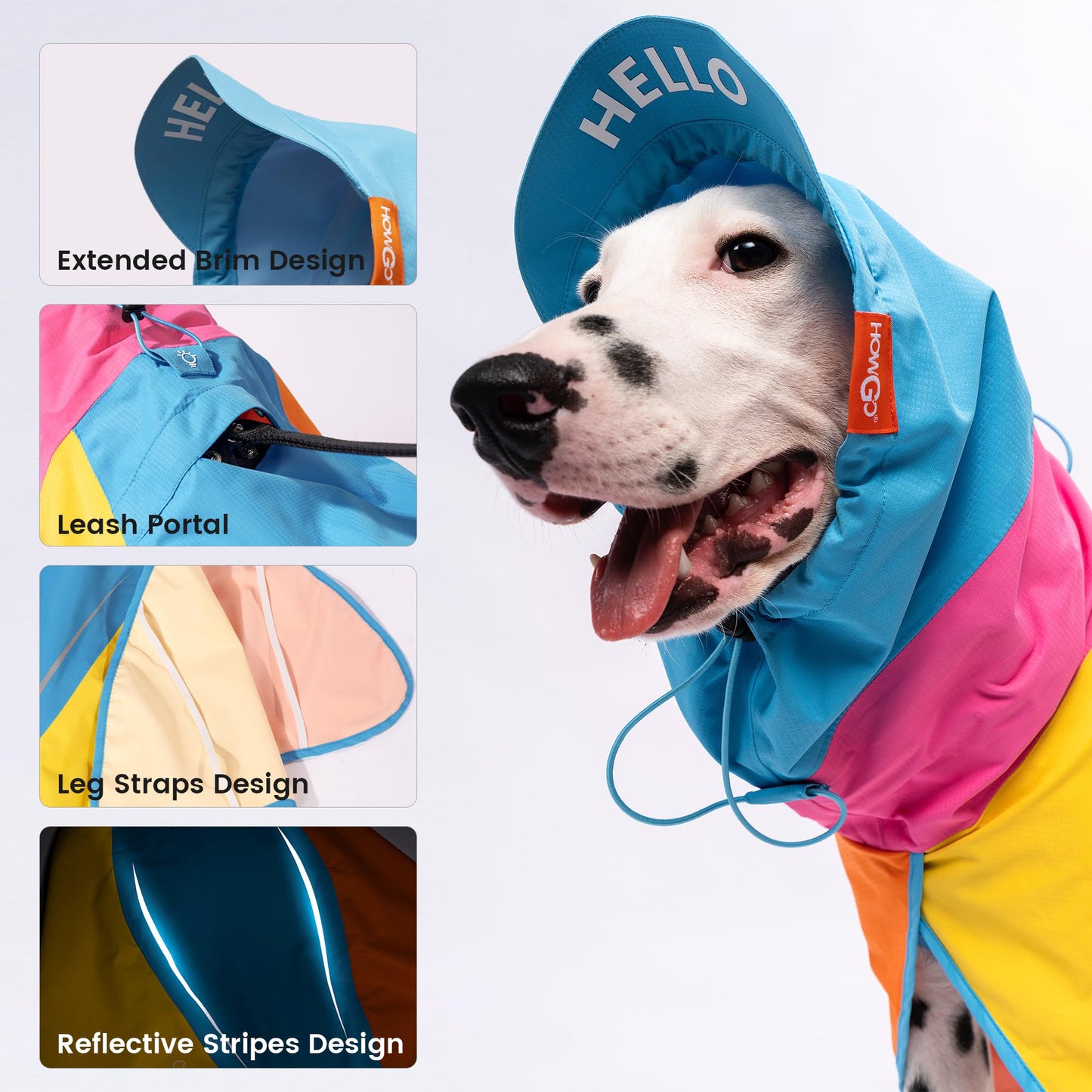HOWGO Dog Raincoat Adjustable Pet Waterproof Windproof Jacket Dog Rain Jacket with Leash Hole for Small Medium and Large Dogs