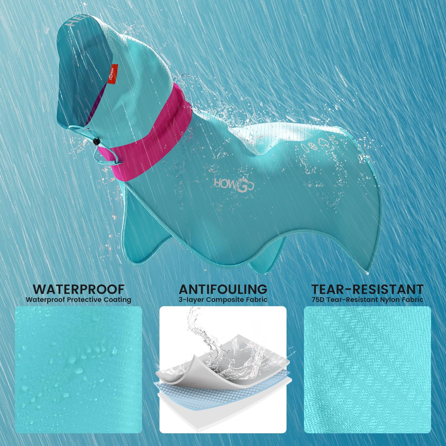 HOWGO Dog Raincoat Adjustable Pet Waterproof Windproof Jacket Dog Rain Jacket with Leash Hole for Small Medium and Large Dogs